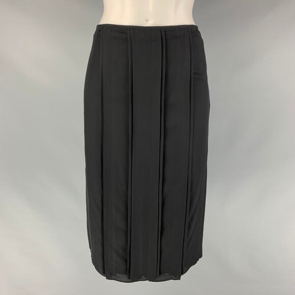 YVES SAINT LAURENT Size 4 Black Silk Pleated Pencil Skirt - Picture 1 of 6